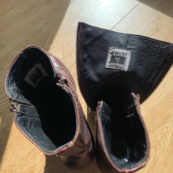 FRYE | Size 7D US Men's Leather Brown Double side zip Boots - Picture 12 of 16